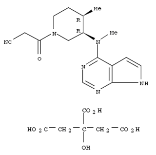 540737-29-9,Tofacitinib citrate,3-Piperidinamine, 1-(cyanoacetyl)-4-methyl-N-methyl-N-1H-pyrrolo[2,3-d]pyrimidin-4-yl-, (3R,4R)-, 2-hydroxy-1,2,3-propanetricarboxylate (1:1);CP 690500-10;Tofacitinib citrate;